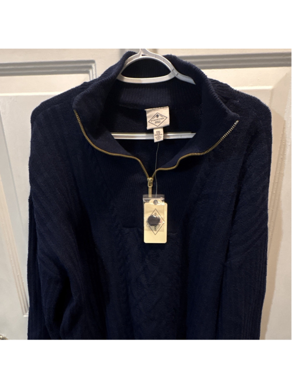 St. John's Bay Men's 2XL 1/4 Zip Mock Neck Cable Knit Sweater Navy